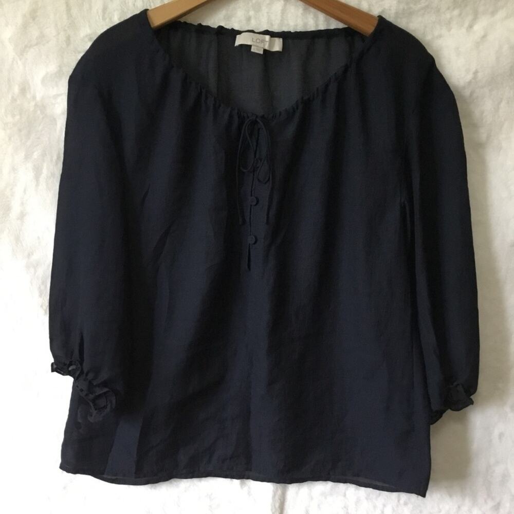 LOFT Navy Sheer Peasant Blouse